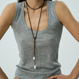 Pearl wrap necklace brown
